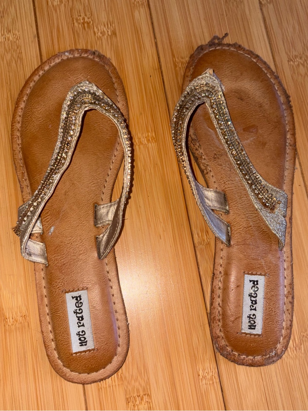 Not Rated Gold Beaded Thong Sandals, Worn